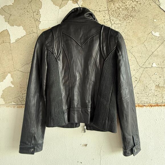 Steve Madden Leather Moto Jacket Black Genuine Leather Full Zip Cafe Racer Small - Picture 6 of 7